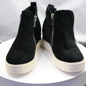 Steve Madden Sneaker Bootie Womens 8.5 Black Suede Hidden Wedge Comfy Trendy Zip